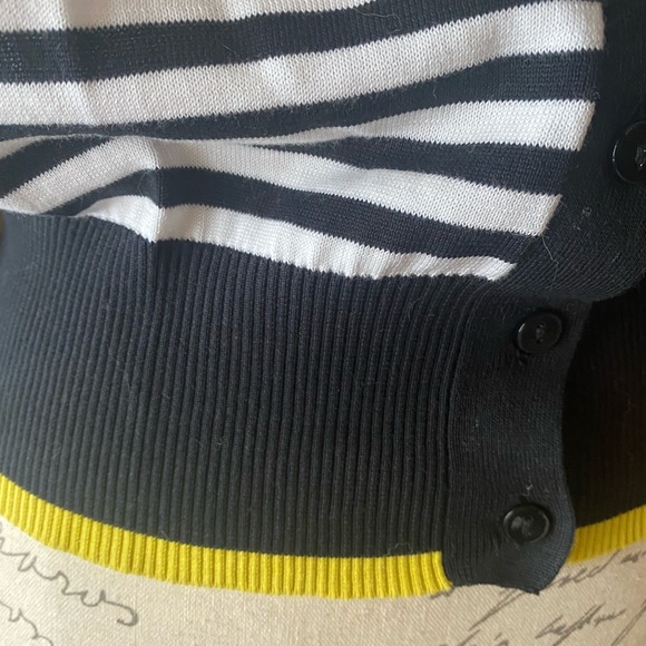 EUC Elliott Lauren 3/4 sleeve button cardigan- Black/white stripe w/yellow trim - Picture 2 of 7